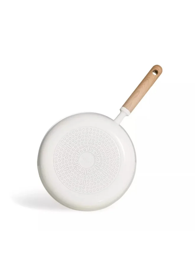 كاروت مقلاة كاروت 10 بوصات سيراميك غير لاصقة بطلاء صحي غير سام خالٍ من PFAS، بمقبض بتصميم خشبي وقاعدة توزيع حرارة متساوٍ، متوافقة مع جميع المواقد وآمنة لغسالة الصحون (كريمي)